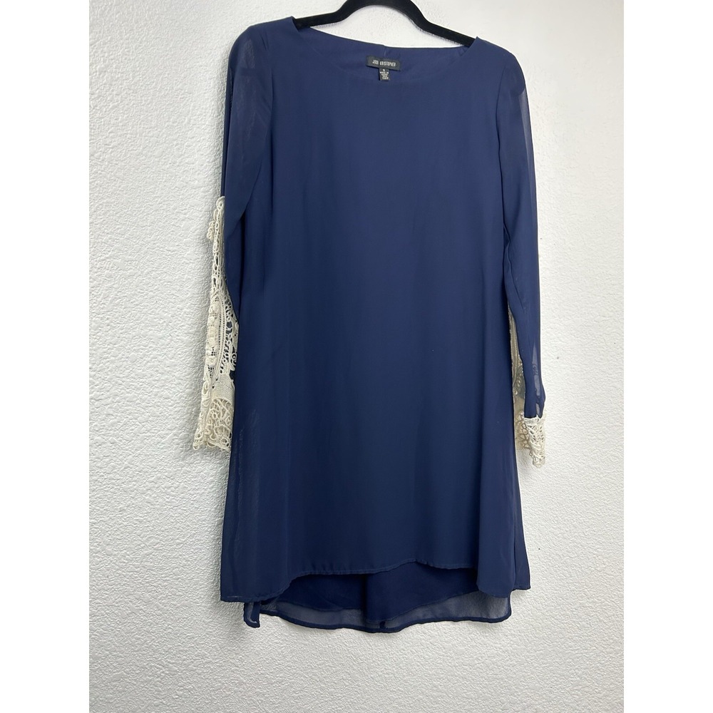 Vintage Jodi Kristopher Long‎ Sleeve Tunic Dress Stretch Blue Lace Size Small